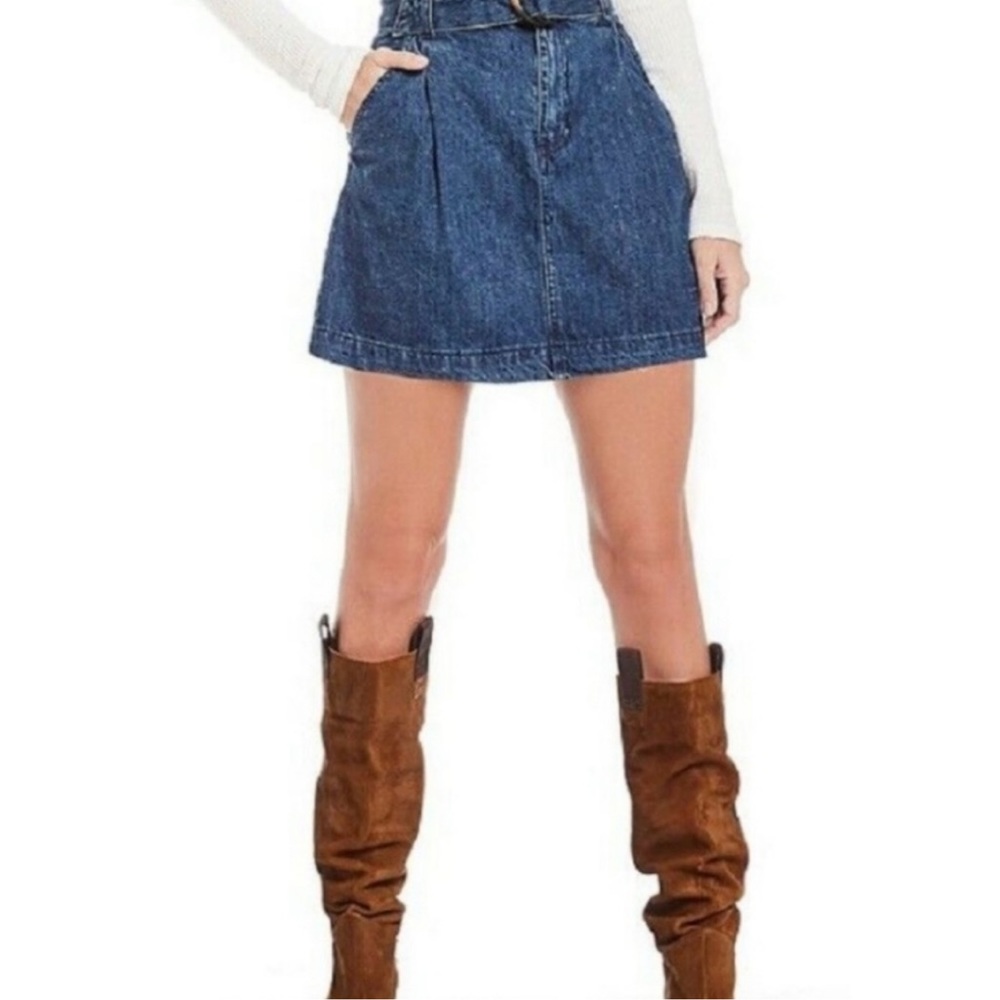 Free People - We The Free Belted Denim Mini Skirt -